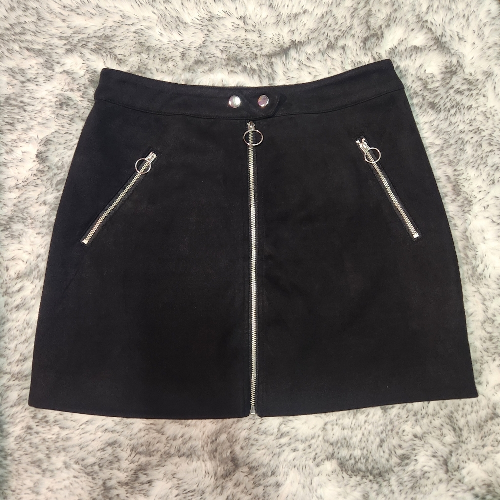 Black Faux Suede Forever 21 Zip Up Skirt